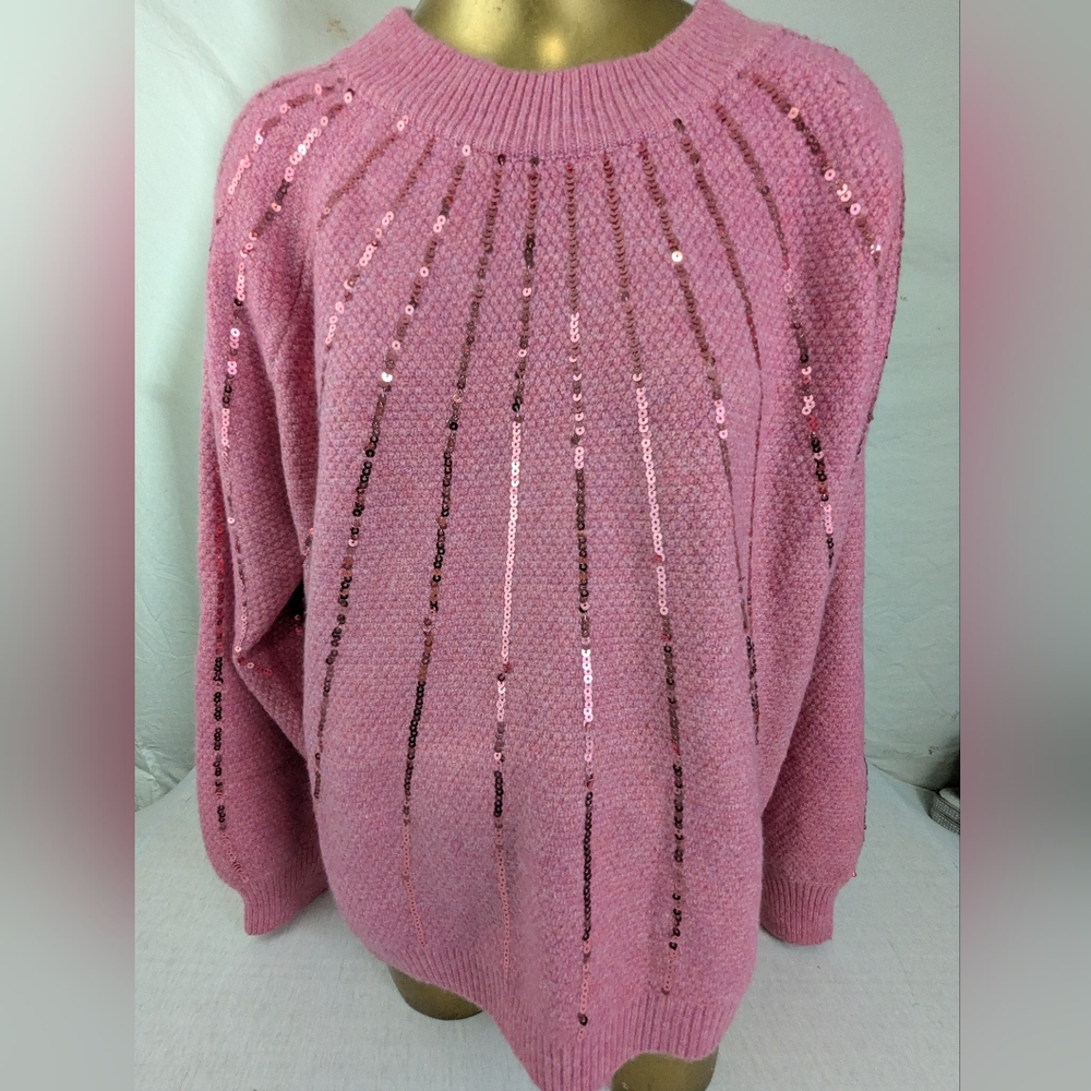 AVARA Long Sleeve Pink Sequin Women's Sweater XL